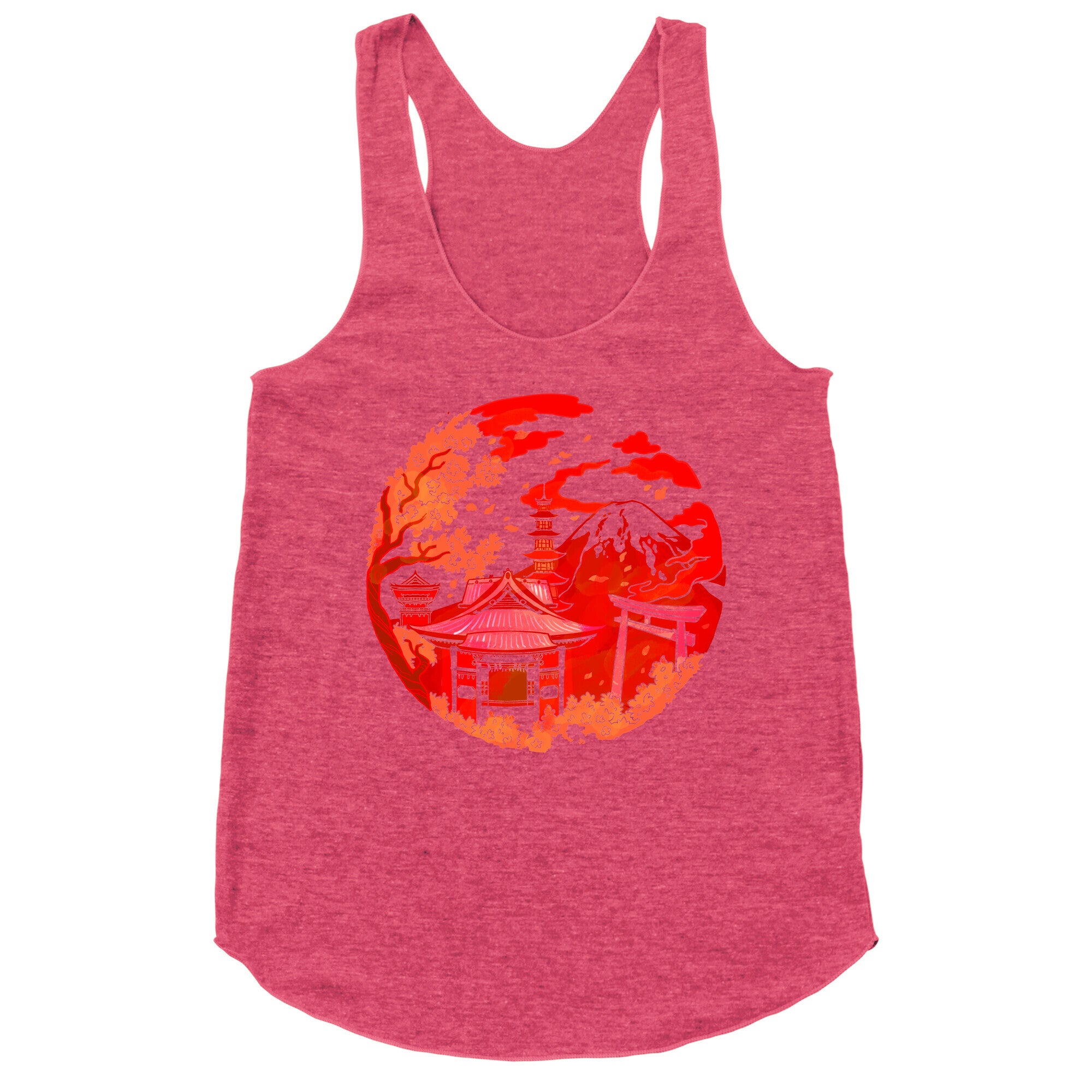 Japan's Mount Fuji and Shinto Shrines Inside the Rising Sun Racerback Tank